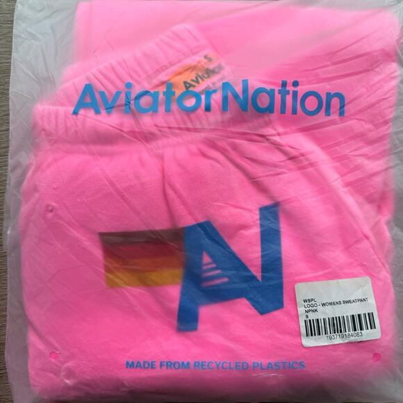 NWT Aviator Nation Logo Womens Sweatpants Neon Pink Sz S - Picture 4 of 4